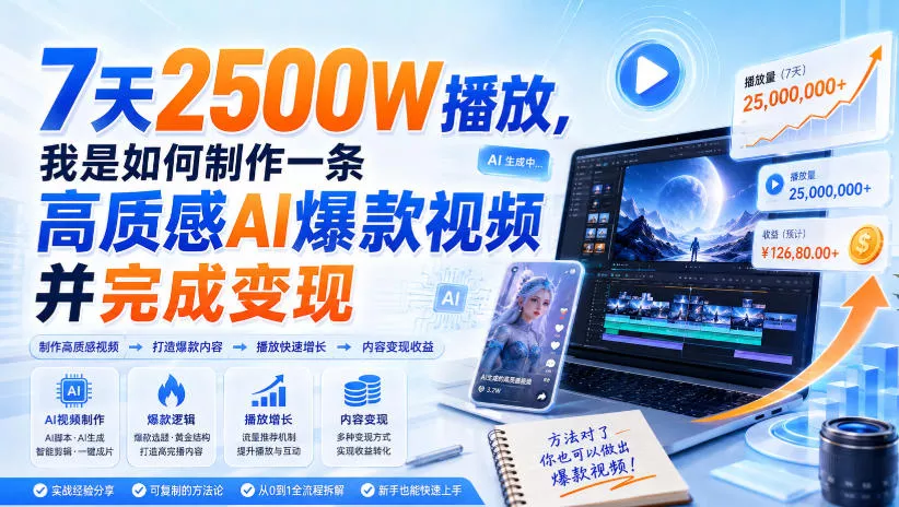 7天2500W播放，我是如何制作一条高质感AI爆款视频并完成变现-泡泡网赚