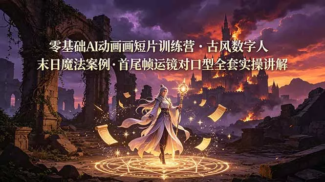 零基础AI动画短片训练营，古风数字人末日魔法案例，首尾帧运镜对口型全套实操讲解-泡泡网赚