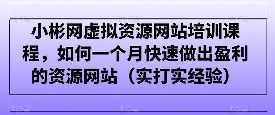 小彬网虚拟资源网站培训课程，如何一个月快速做出盈利的资源网站(实打实经验)-泡泡网赚