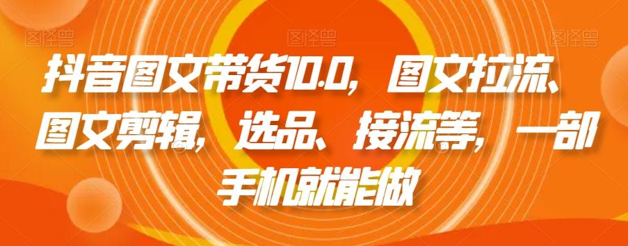 抖音图文带货10.0，图文拉流、图文剪辑，选品、接流等，一部手机就能做-泡泡网赚