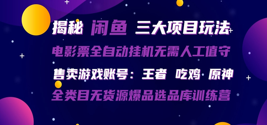 闲鱼三种玩法 全自动电影票 售卖游戏账号 爆品选品库训练营-泡泡网赚