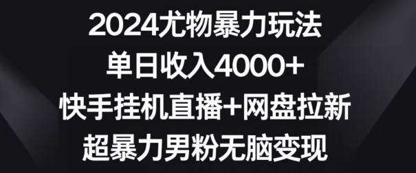 2024尤物暴力玩法，单日收入4000+，快手挂机直播+网盘拉新，超暴力男粉无脑变现【揭秘】-泡泡网赚