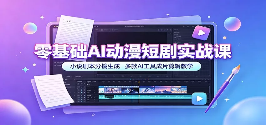 零基础AI动漫短剧实战课：小说剧本分镜生成，多款AI工具成片剪辑教学-泡泡网赚