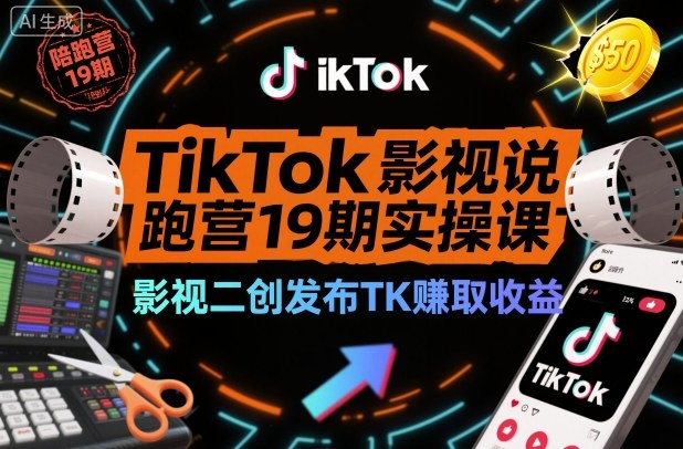 TikTok影视解说陪跑营19期实操课，影视二创发布TK賺取收益，万播收益50美金(更新)-泡泡网赚