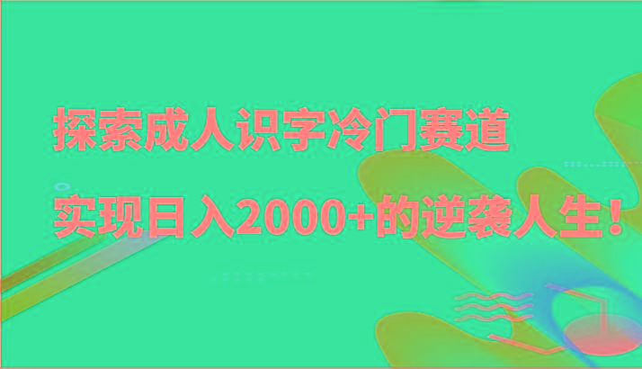 探索成人识字冷门赛道，实现日入2000+的逆袭人生！-泡泡网赚