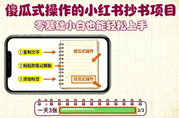 傻瓜式操作的小红书抄书项目，会复制粘贴就行，零基础小白也能一天3张-泡泡网赚