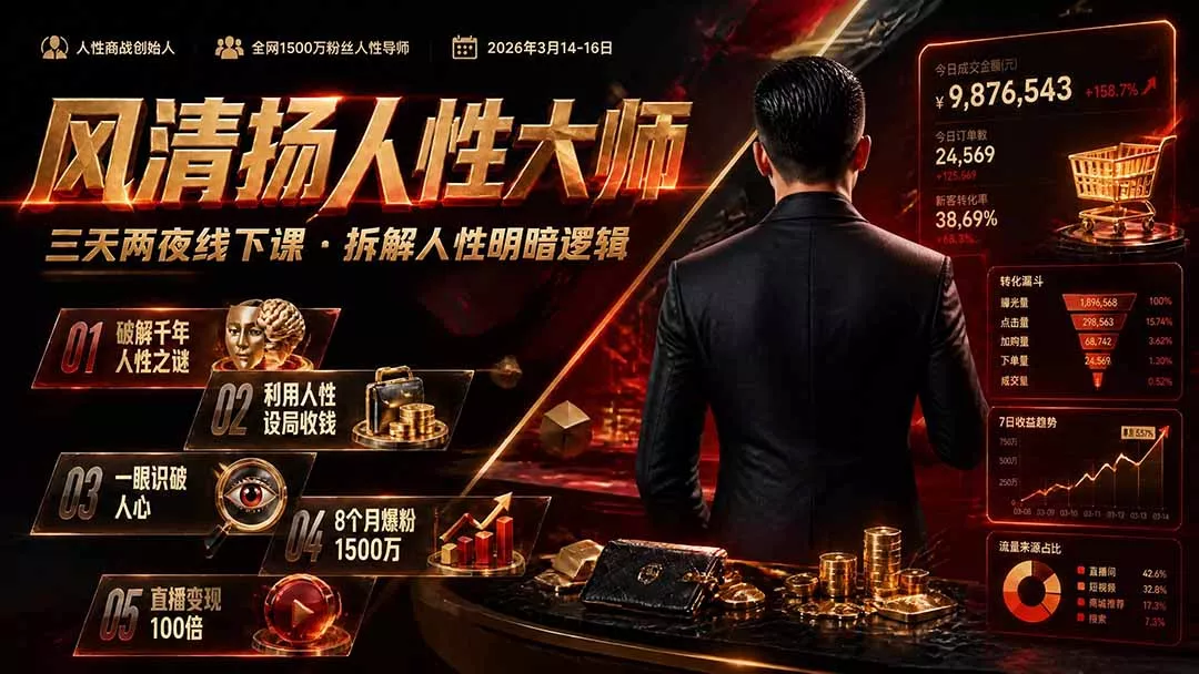 风清扬人性大师-三天两夜3月14-16线下课2026年|拆解人性明暗逻辑,识人避坑,千万粉涨粉+直播百倍变现实战教学 风清扬人性大师-三天两夜3月14-16线下课2026年|拆解人性明暗逻辑,识人避坑,千万粉涨粉+直播百倍变现实战教学