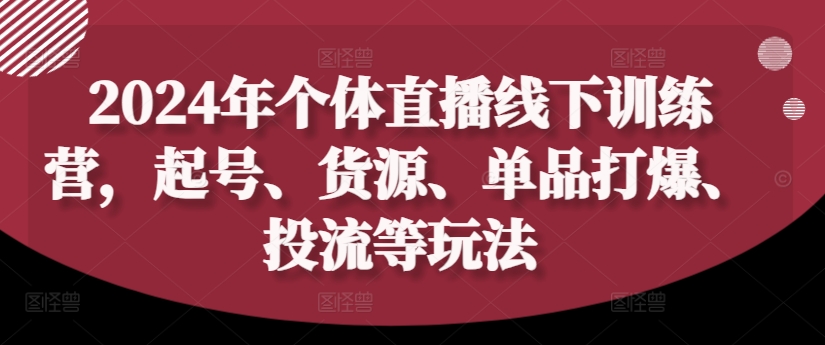 2024年个体直播训练营，起号、货源、单品打爆、投流等玩法-泡泡网赚
