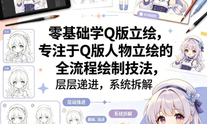 零基础学Q版立绘，专注于Q版人物立绘的全流程绘制技法，层层递进，系统拆解-泡泡网赚