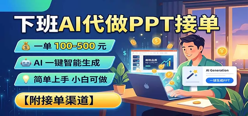下班AI代做PPT接单，一单100-500，AI一键生成，小白也能做，附接单渠道-泡泡网赚