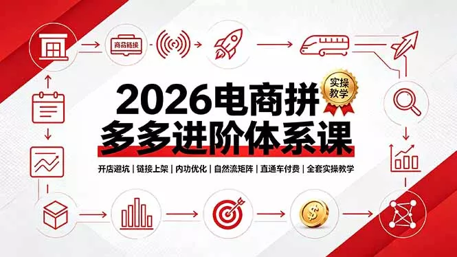 2026电商拼多多进阶体系课，开店避坑，链接上架，内功优化，自然流矩阵｜直通车付费｜全套实操教学-泡泡网赚