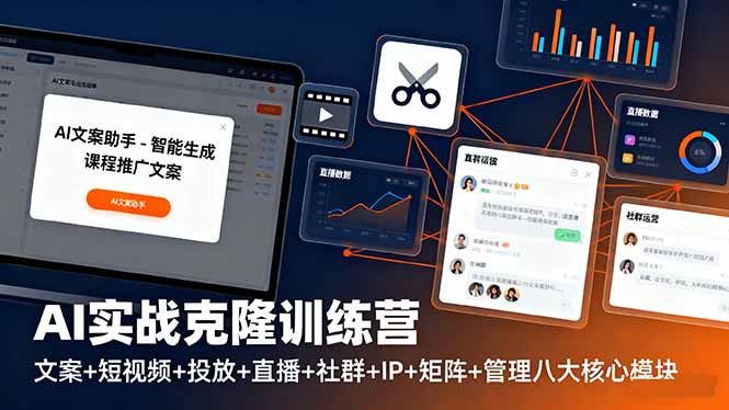 AI实战克隆训练营：文案+短视频+投放+直播+社群+IP+矩阵+管理八大核心模块-泡泡网赚