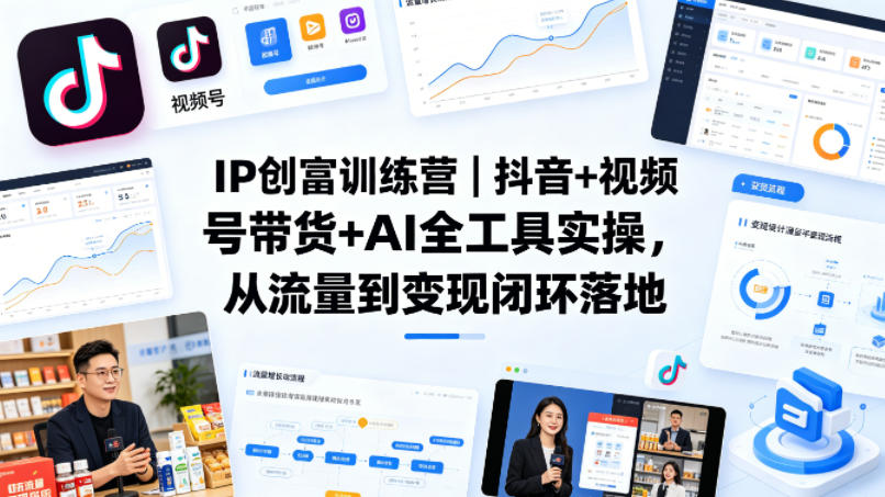 IP创富训练营｜抖音+视频号带货+AI全工具实操，从流量到变现闭环落地-泡泡网赚