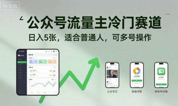 公众号流量主冷门赛道，日入5张，适合普通人，可多号操作-泡泡网赚