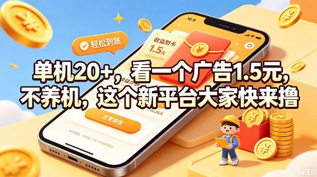 单机20+，看一个广告1.5米，不养机，这个新平台大家快来撸【揭秘】-泡泡网赚