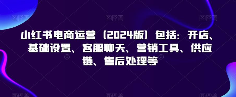 小红书电商运营(2024版)包括：开店、基础设置、客服聊天、营销工具、供应链、售后处理等-泡泡网赚