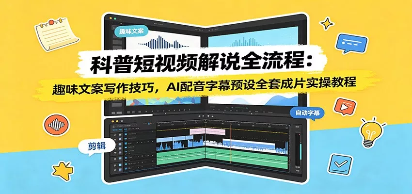 科普短视频解说全流程：趣味文案写作技巧，AI配音字幕预设全套成片实操教程-泡泡网赚