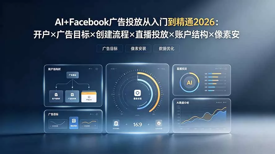 AI+Facebook广告投放从入门到精通2026：开户×广告目标×创建流程×直播投放×账户结构×像素安装×AI赋能-泡泡网赚