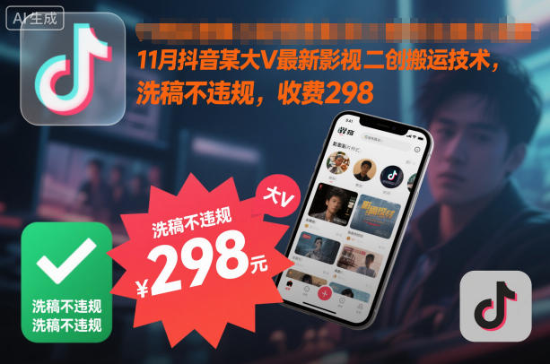 11月抖音某大V最新影视二创搬运技术，洗稿不违规，收费298-泡泡网赚