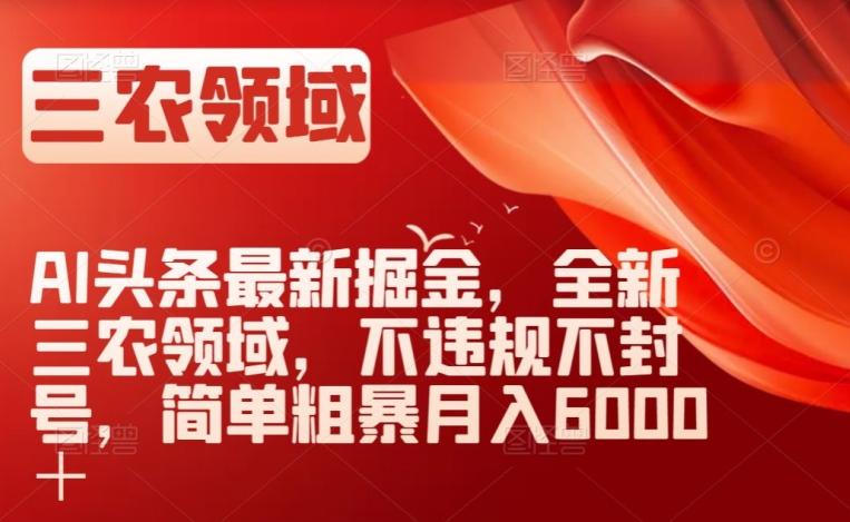AI头条最新掘金，全新三农领域，不违规不封号，简单粗暴月入6000＋【揭秘】-泡泡网赚