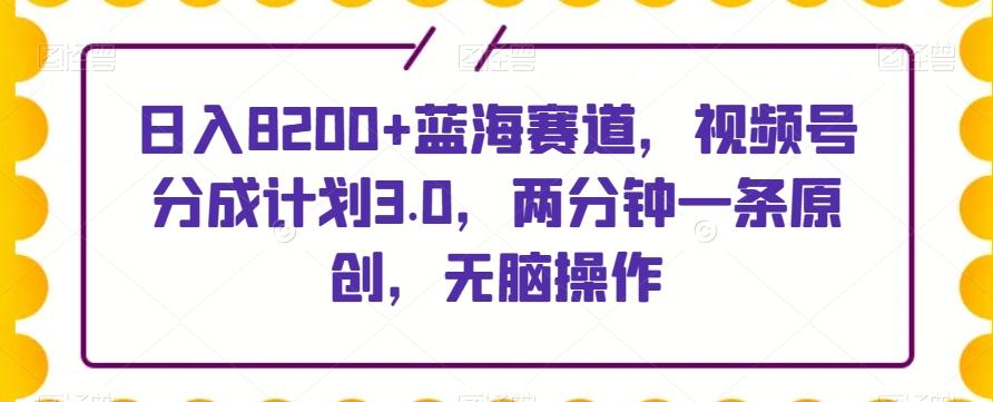 日入8200+蓝海赛道，视频号分成计划3.0，两分钟一条原创，无脑操作-泡泡网赚