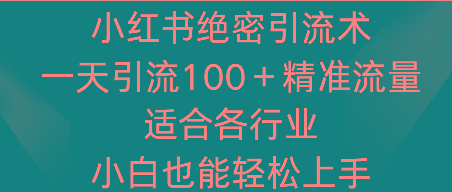 小红书绝密引流术，一天引流100＋精准流量，适合各个行业，小白也能轻松上手-泡泡网赚