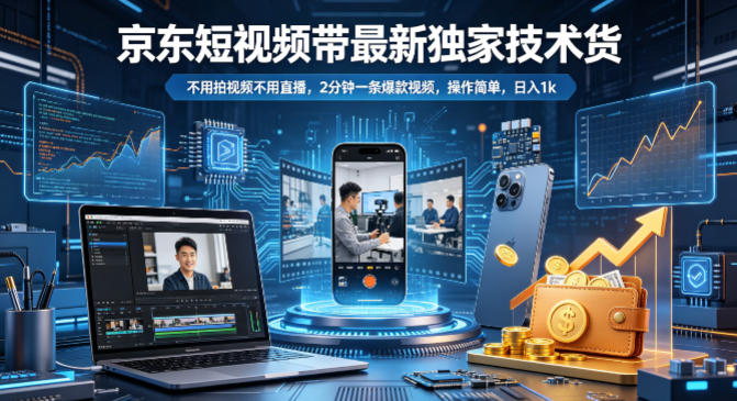 京东短视频带货最新独家技术，不用拍视频不用直播，2分钟一条爆款视频，操作简单，日入1k+【揭秘】-泡泡网赚