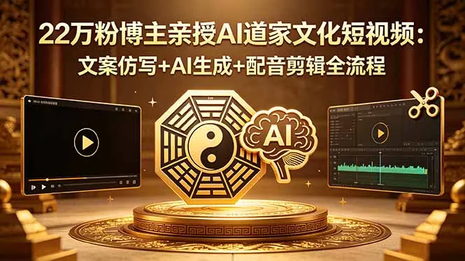 22万粉博主亲授AI道家文化短视频：文案仿写+AI生成+配音剪辑全流程-泡泡网赚