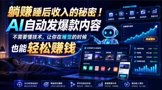 躺賺睡后收入的秘密！AI自动发爆款内容，不需要懂技术，让你在睡觉的时候也能轻松賺钱【原创双语字幕】-泡泡网赚