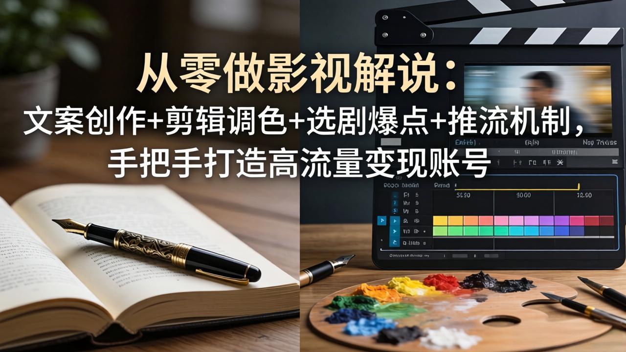 从零做影视解说：文案创作+剪辑调色+选剧爆点+推流机制，手把手打造高流量变现账号-泡泡网赚