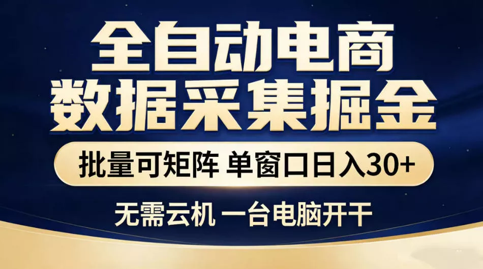 全自动电商数据采集掘金，批量可矩阵单窗口日入30+，无需云机一台电脑开干【揭秘】-泡泡网赚