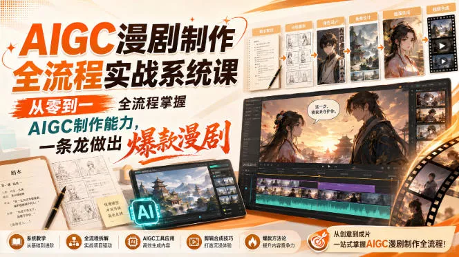AIGC漫剧制作全流程实战系统课，从零到一全流程掌握AIGC制作能力，一条龙做出爆款漫剧-泡泡网赚