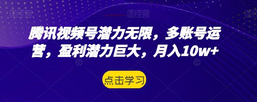 腾讯视频号潜力无限，多账号运营，盈利潜力巨大，月入10w+-泡泡网赚