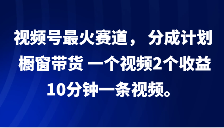 视频号最火赛道， 分成计划， 橱窗带货，一个视频2个收益，10分钟一条视频。-泡泡网赚