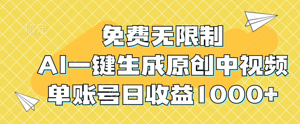 免费无限制，AI一键生成原创中视频，单账号日收益1000+-泡泡网赚