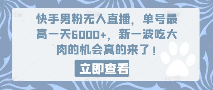 快手男粉无人直播，单号最高一天6000+，新一波吃大肉的机会真的来了-泡泡网赚