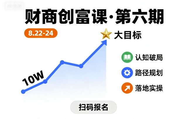 财商创富课第六期8月22-24号，如何从10W起步，一步步实现大目标-泡泡网赚