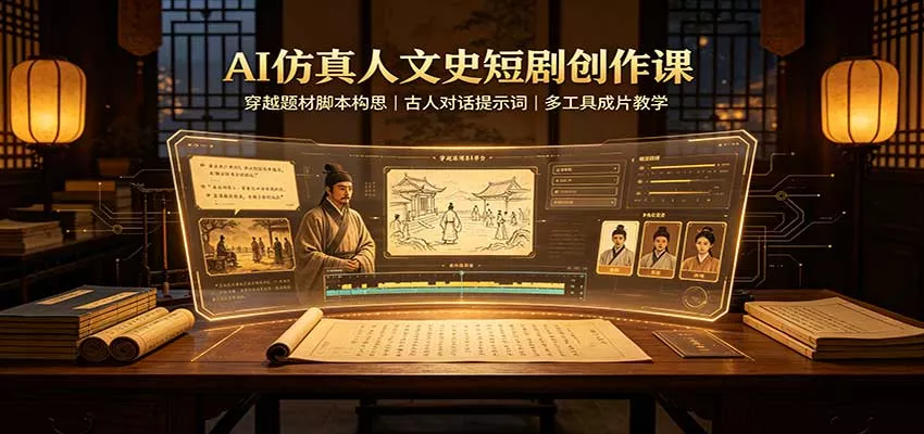 AI仿真人文史短剧创作课：穿越题材脚本构思，古人对话提示词，多工具成片教学-泡泡网赚