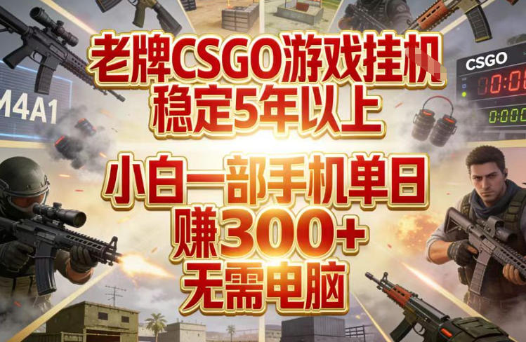老牌CSGO游戏挂G，稳定5年以上，小白一部手机单日賺3张+，无需电脑【揭秘】-泡泡网赚