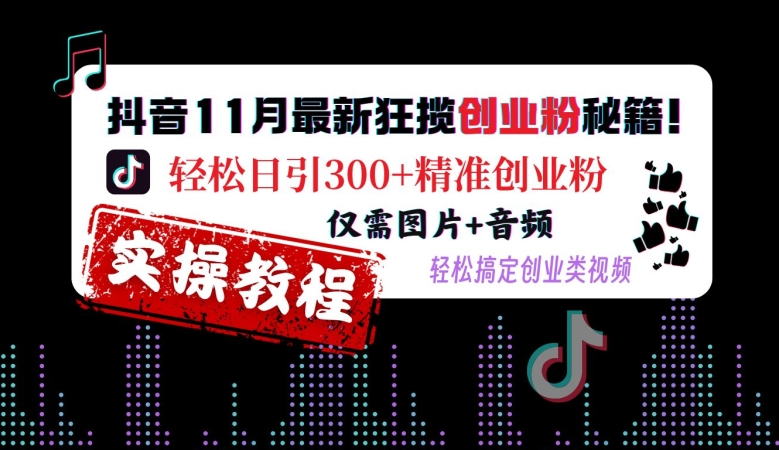 抖音11月最新狂揽创业粉秘籍，轻松日引300+精准创业粉，仅需图片+音频，轻松搞定创业类视频-泡泡网赚