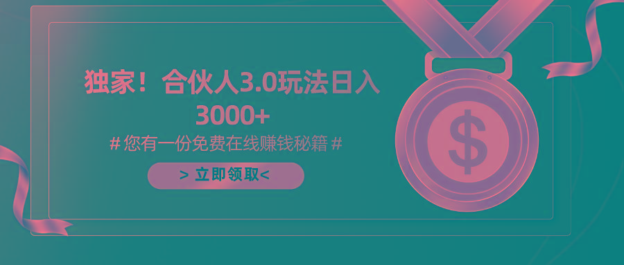 游戏合伙人3.0，日入3000+，无限扩大的蓝海项目-泡泡网赚