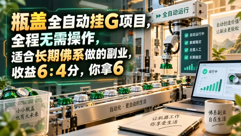 瓶盖全自动挂G项目，全程无需操作，适合长期佛系做的副业，收益6：4分，你拿6【揭秘】-泡泡网赚