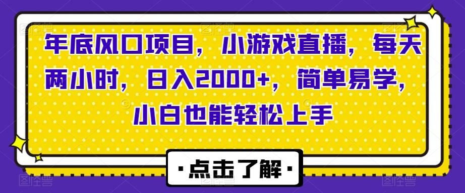 年底风口项目，小游戏直播，每天两小时，日入2000+，简单易学，小白也能轻松上手-泡泡网赚
