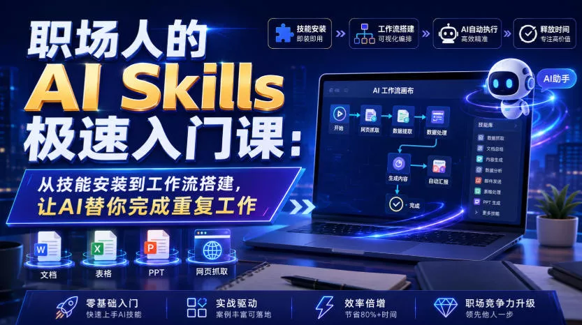 职场人的AI Skills极速入门课：从技能安装到工作流搭建，让AI替你完成重复工作-泡泡网赚
