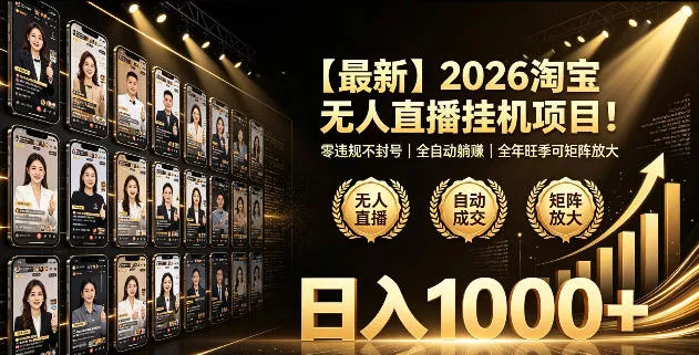 2026淘宝无人直播挂播项目！零违规不封号，全自动躺賺，全年旺季可矩阵放大，日入1000+【揭秘】-泡泡网赚