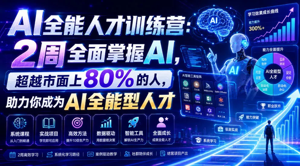 AI全能人才训练营：2周全面掌握AI，超越市面上80%的人，助力你成为AI全能型人才-泡泡网赚