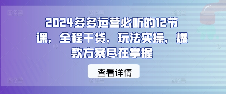 2024多多运营必听的12节课，全程干货，玩法实操，爆款方案尽在掌握-泡泡网赚