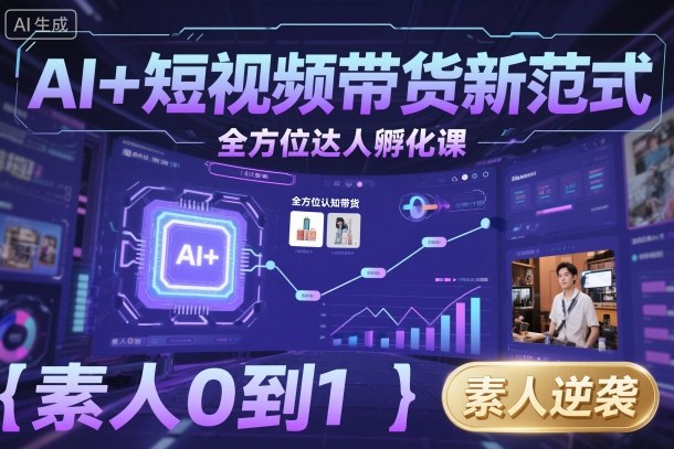 AI+短视频带货新范式全方位达人孵化课，素人也可以从0到1，全方位认知短视频带货-泡泡网赚