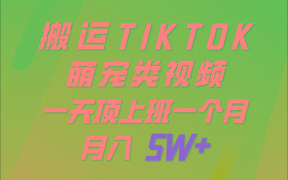 一键搬运TIKTOK萌宠类视频，一部手机即可操作，所有平台均可发布 轻松月入5W+-泡泡网赚