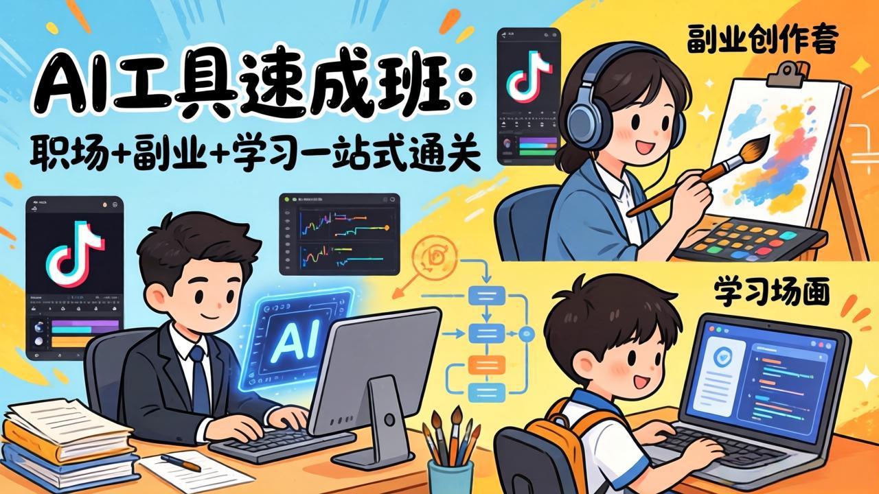 AI工具速成班:职场+副业+学习一站式通关,20+爆款类型+剪映技巧+抖音算法,0基础快速上手 AI工具速成班:职场+副业+学习一站式通关,20+爆款类型+剪映技巧+抖音算法,0基础快速上手